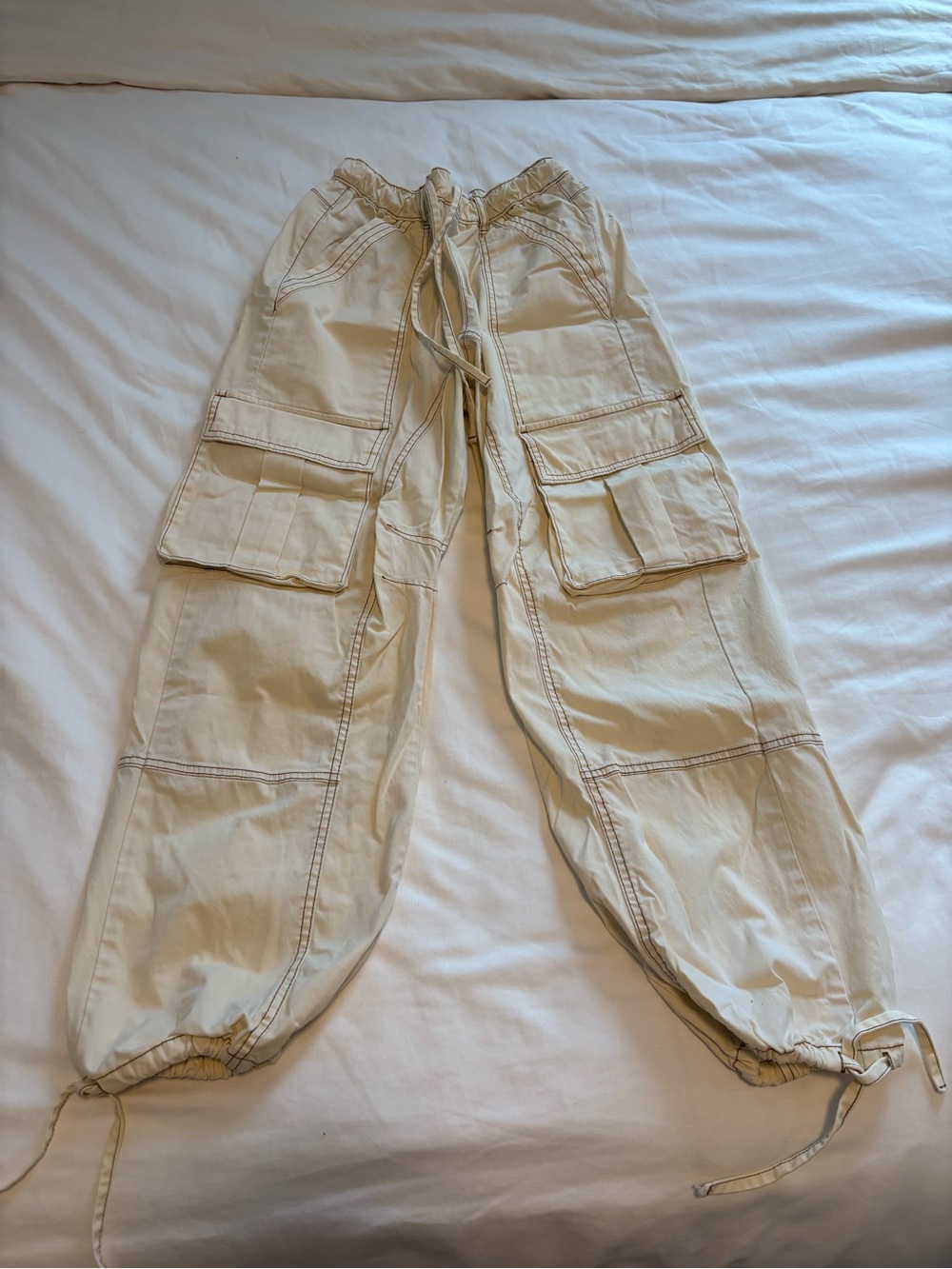 Zara Beige Cargo Pants with Drawstring Waist